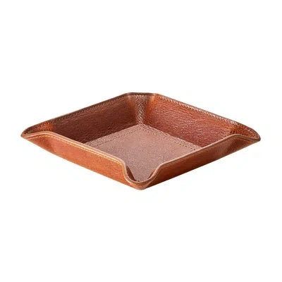 Graphic Image Harness Leather Bedside Catchall Tray In Cognac