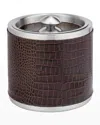 Graphic Image Crocodile-embossed Leather Stainless Steel 2-piece Ice Bucket & Tongs Set In Brown