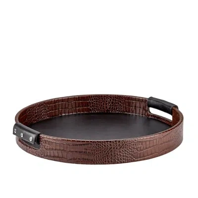 Graphic Image Leather / Faux Leather Tray In Brown