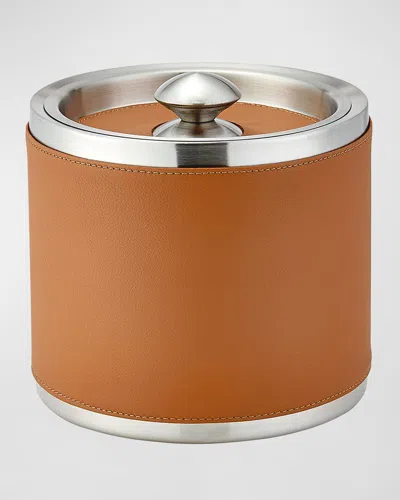 Graphic Image Leather Ice Bucket With Tongs In British Tan