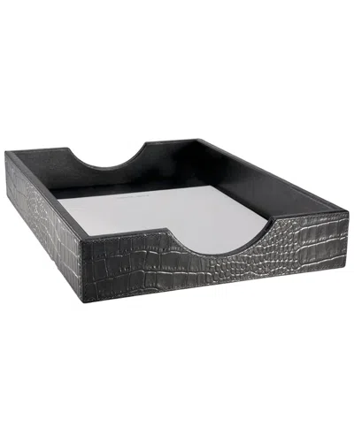 Graphic Image Leather Letter Tray In Black