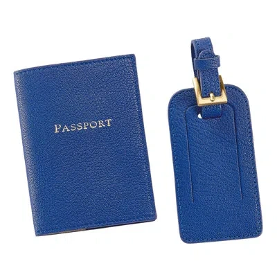 Graphic Image Leather Passport Cover & Luggage Tag Set In Blue