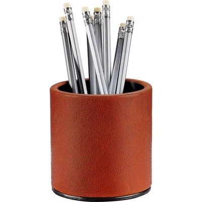 Graphic Image Leather Pencil Cup In Cognac