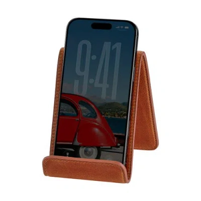 Graphic Image Leather Phone Tablet Holder In Cognac