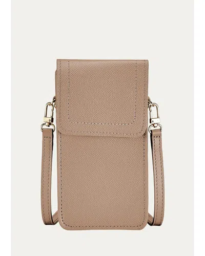 Graphic Image Liv Leather Crossbody Phone Case In Beige