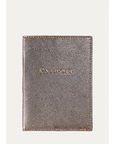 Graphic Image Metallic Leather Passport Holder In Brown