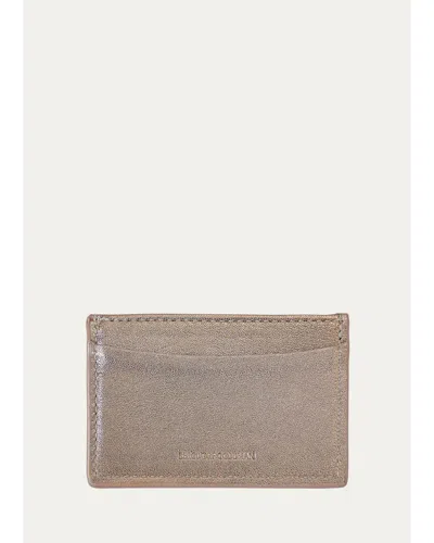 Graphic Image Metallic Leather Slim Card Case In Brown