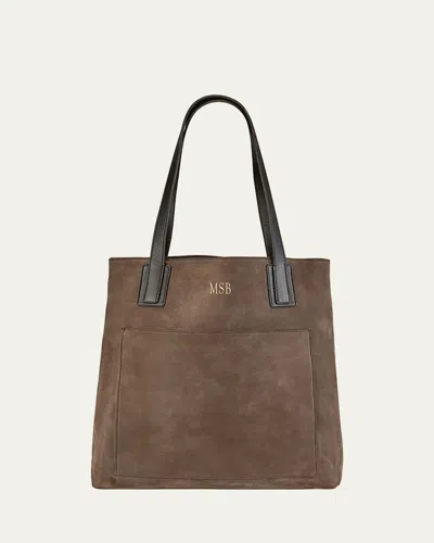 Graphic Image Metro Nubuck Leather Tote Bag, Personalized In Brown