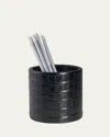 Graphic Image Croc-embossed Pencil Cup In Black