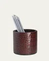 Graphic Image Croc-embossed Pencil Cup In Brown