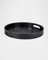 Graphic Image Round Leather Tray In Black