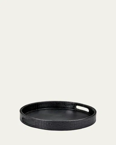 Graphic Image Round Leather Tray In Black