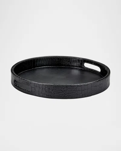Graphic Image Round Leather Tray In Brown