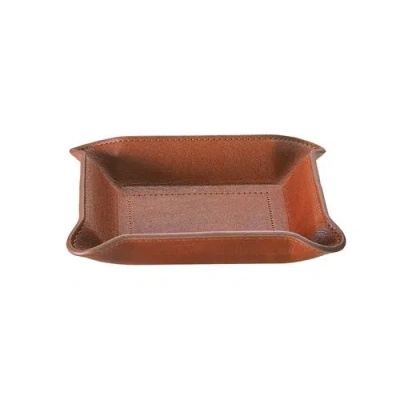 Graphic Image Small Leather Valet Tray In Brown