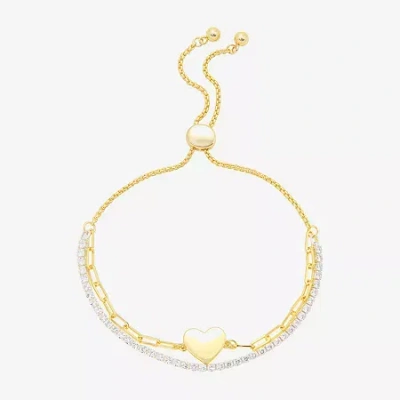 Gratitude & Grace Womens Cubic Zirconia Heart Bolo Bracelet In Gold