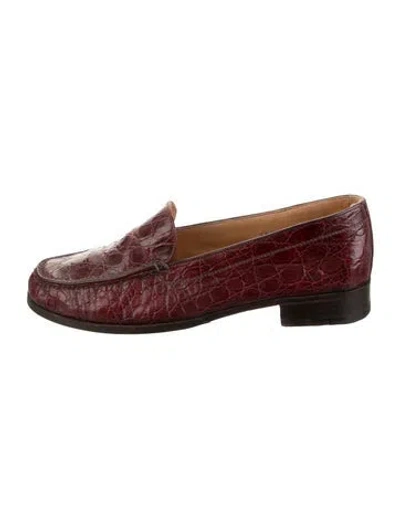 Pre-owned Gravati Embossed Leather Animal Print Loafers In Burgundy