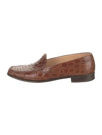 Pre-owned Gravati Leather Animal Print Loafers In Brown