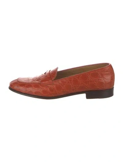Pre-owned Gravati Leather Animal Print Loafers In Orange