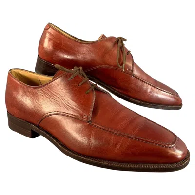 Pre-owned Gravati Size 9.5 Burgundy 16609 Solid Leather Derby Lace Up Shoes In Red