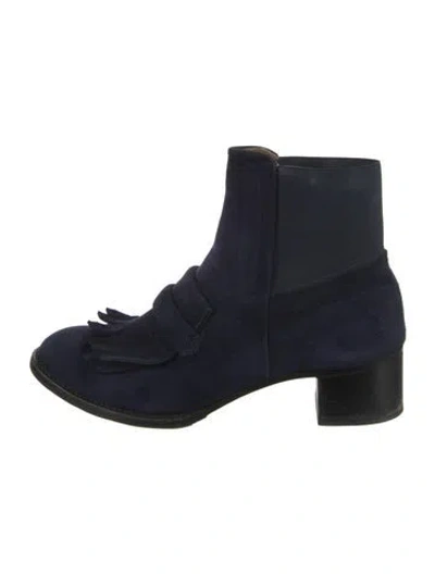 Pre-owned Gravati Suede Fringe Trim Accent Boots In Blue