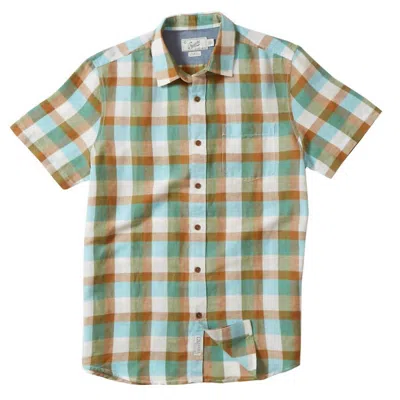 Grayers Men Madras Short Sleeve Plaid Shirt In Green/brown/lt Blue