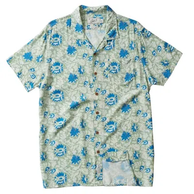 Grayers Men Vintage Hawaiian Batik Print Shirt In Green/light Blue