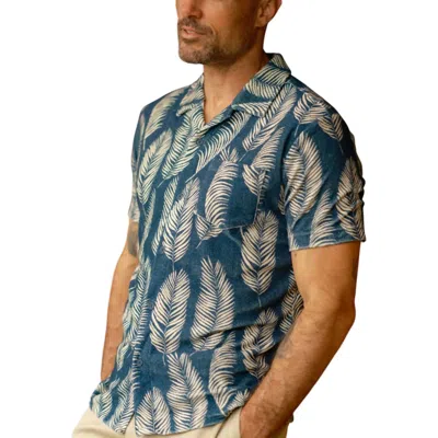 Grayers Riviera Terry Button Shirt In Navy Leaf In Blue