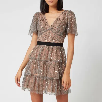 Pre-owned Grays Self Portrait Grey Leaf Sequin Mini Dress In Gray