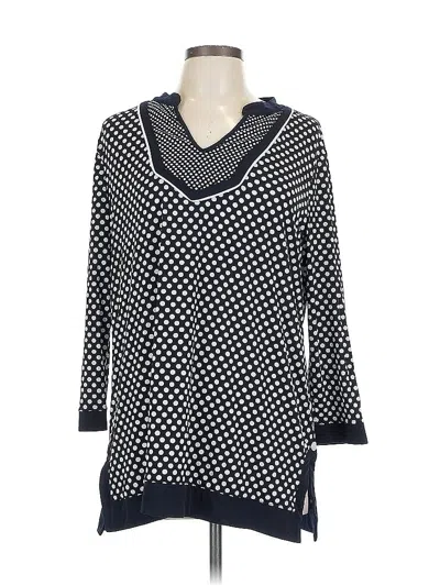 Pre-owned Grayson 3/4 Sleeve Top Black Polka Dots Pattern V-neck Tops