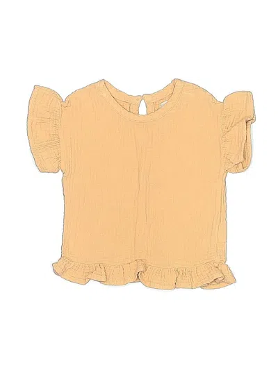 Pre-owned Grayson Collective Babies' Short Sleeve Top Yellow Ruffles Neckline Tops