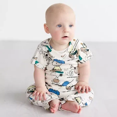 Grayson Little Baby Boys Peanuts Crew Neck Short Sleeve Rib Jumpsuit In Multi