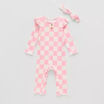 Grayson Little Baby Girls Crew Neck Long Sleeve Rib Jumpsuit In Pink