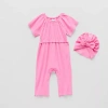 Grayson Little Baby Girls Crew Neck Short Sleeve Rib Jumpsuit In Pink