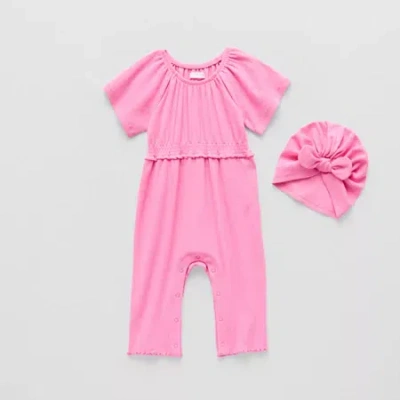 Grayson Little Baby Girls Crew Neck Short Sleeve Rib Jumpsuit In Pink