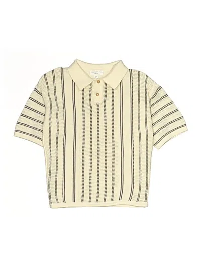 Pre-owned Grayson Mini Kids' Short Sleeve Top Ivory Stripes Pattern Collared Neckline Tops In White