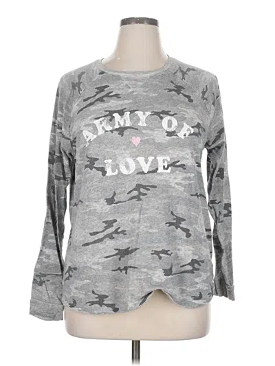 Pre-owned Grayson Threads Long Sleeve Top Gray Camo Pattern Crew Neck Tops