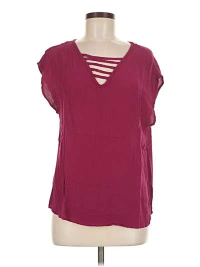 Pre-owned Grayson Threads Short Sleeve Blouse In Burgundy