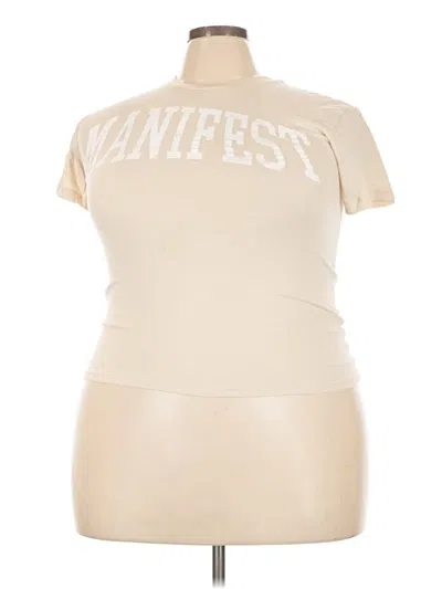 Pre-owned Grayson Threads Short Sleeve Top Tan High Neck Tops