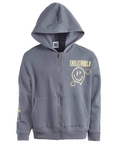 Grayson Threads, The Label Kids' Big Boys Smiley World Graphic Long-sleeve Zip Hoodie In Gray