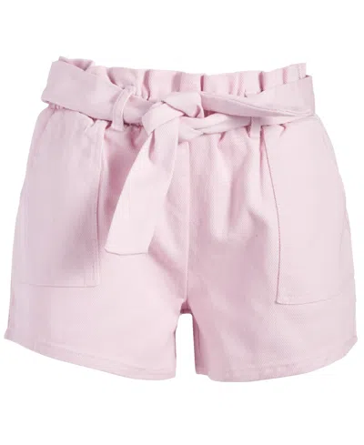 Grayson Threads, The Label Kids' Big Girls Tie-belt Cotton Twill Shorts In Pink