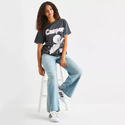 Grayson Threads, The Label Casper The Friendly Ghost Womens Juniors Crew Neck Short Sleeve Oversized Graphic T-shirt In Black