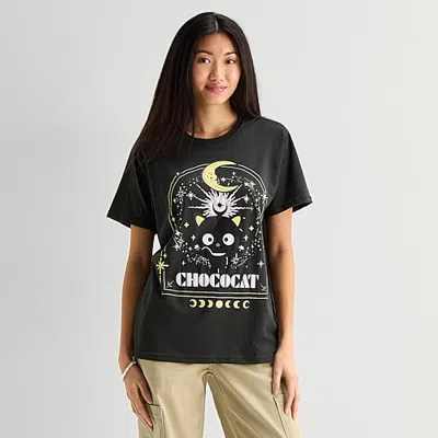 Grayson Threads, The Label Chococat Boyfriend Tee Womens Juniors Crew Neck Short Sleeve Relaxed Fit Graphic T-shirt In Black