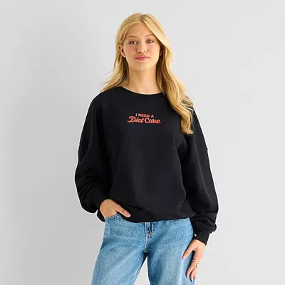 Grayson Threads, The Label Diet Coke Crew Fleece Womens Juniors Crew Neck Long Sleeve Sweatshirt In Black