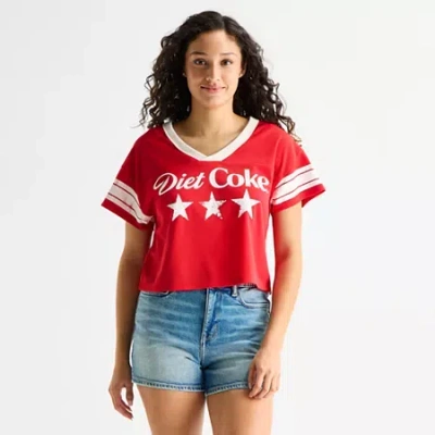 Grayson Threads, The Label Diet Coke Cropped Jersey Womens Juniors Crew Neck Short Sleeve Jersey In Red