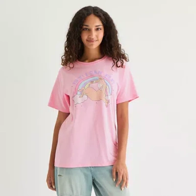 Grayson Threads, The Label Donkey Fly Shrek The Movie Boyfriend Womens Juniors Crew Neck Short Sleeve Regular Fit Graphic T-shi In Pink