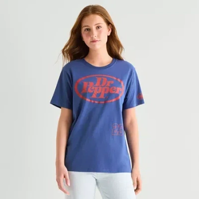 Grayson Threads, The Label Dr Pepper Boyfriend Tee Womens Juniors Crew Neck Short Sleeve Graphic T-shirt In Blue