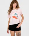 Grayson Threads, The Label Grayson Thread, The Label Juniors' Snoopy Cherry Crewneck Tee In Pink
