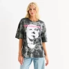 Grayson Threads, The Label Haloween Michael Myers Womens Juniors Crew Neck Short Sleeve Oversized Graphic T-shirt In Black