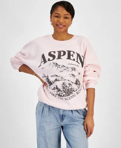 Grayson Threads, The Label Juniors' Aspen Crewneck Sweatshirt In Pink