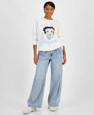 Grayson Threads, The Label Juniors' Betty Boop Snow Angel Sweatshirt In White